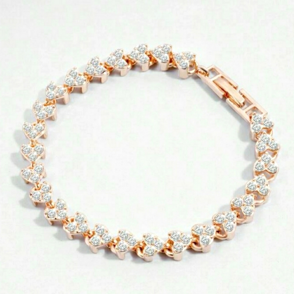 NEW Rose Gold Diamond Heart Link Tennis Bracelet